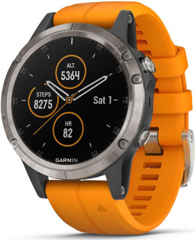 Спортивні годинник Garmin Fenix 5 Plus Sapphire Titanium with Solar Flare Orange Band (010-01988-05)