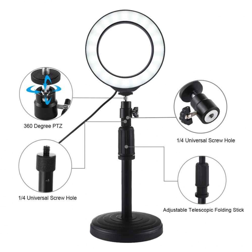 Кільцевій світло зі стійкою Puluz PU391 Ring Light 12см (8W)