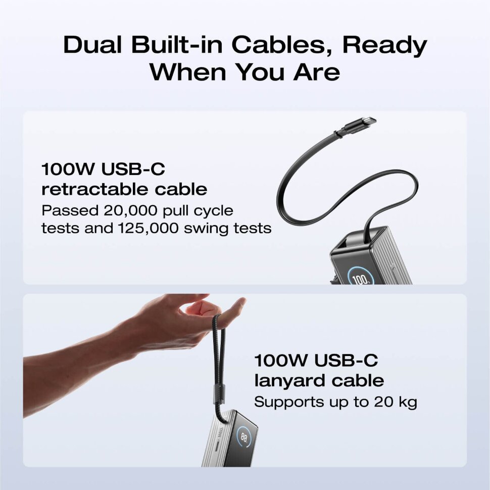 Повербанк EcoFlow RAPID Pro сріблястий, з кабелями (25000 мА·год, 170 Вт) (EF-RAPID25K100W-S-EU)