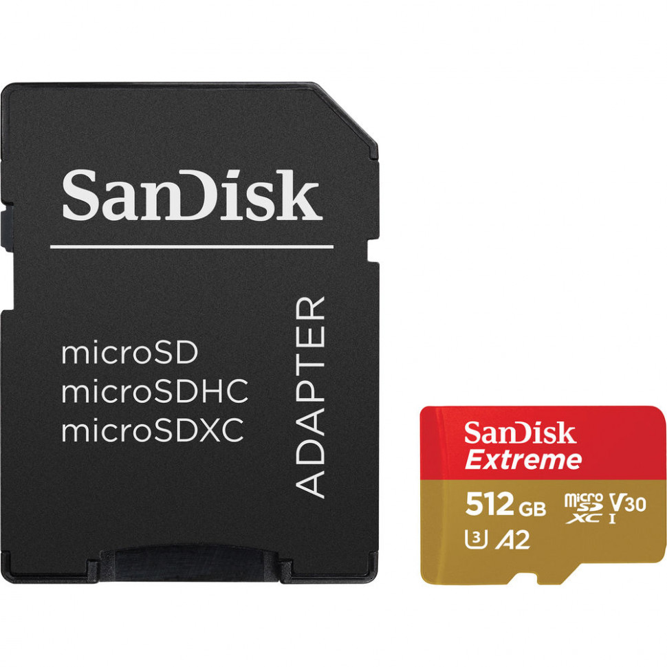 Карта памяти SanDisk 512GB Extreme microSDXC UHS-I+ SD-Адаптер (SDSQXA1-512G-AN6MA)
