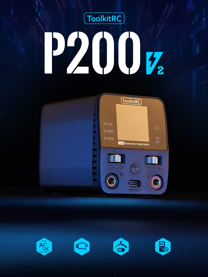 Зарядний пристрій ToolkitRC P200 V2 (AC 100 Вт / DC 200 Вт)
