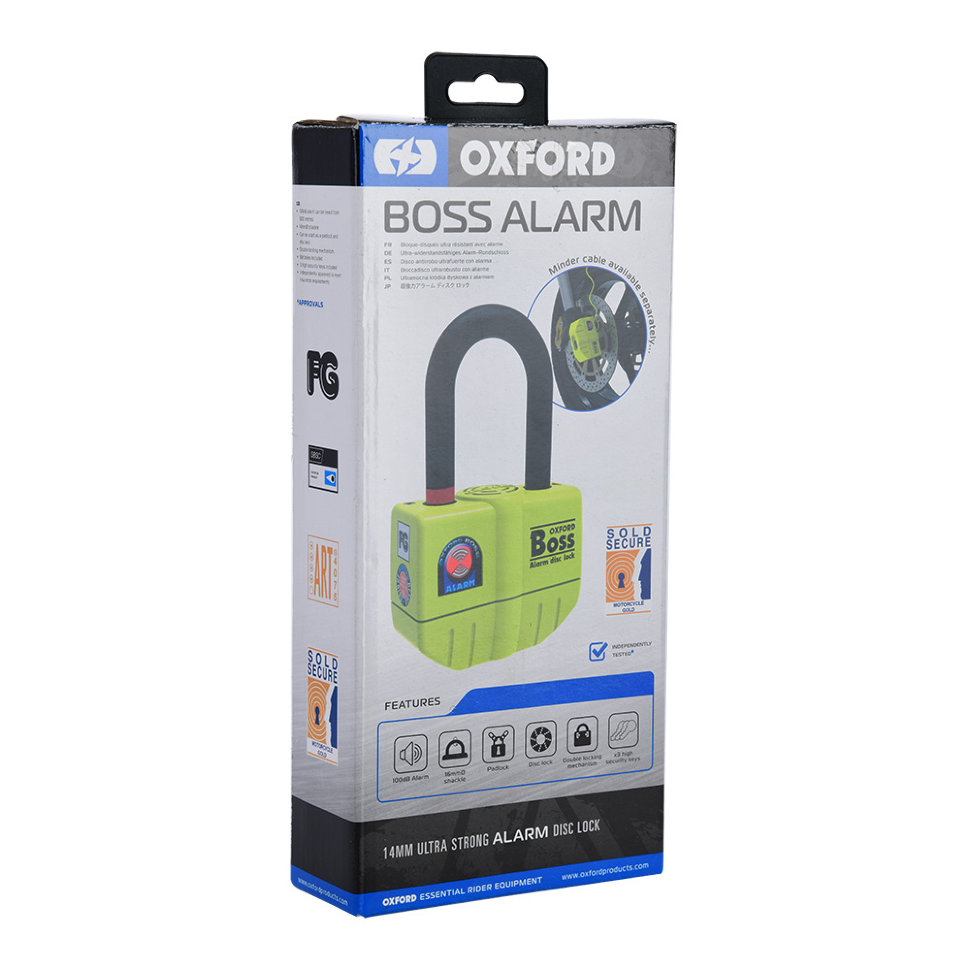Замок дисковый с сигнализацией и цепью Oxford Big Boss Alarm Disc 12мм Chainlock 1.2м (OF10)