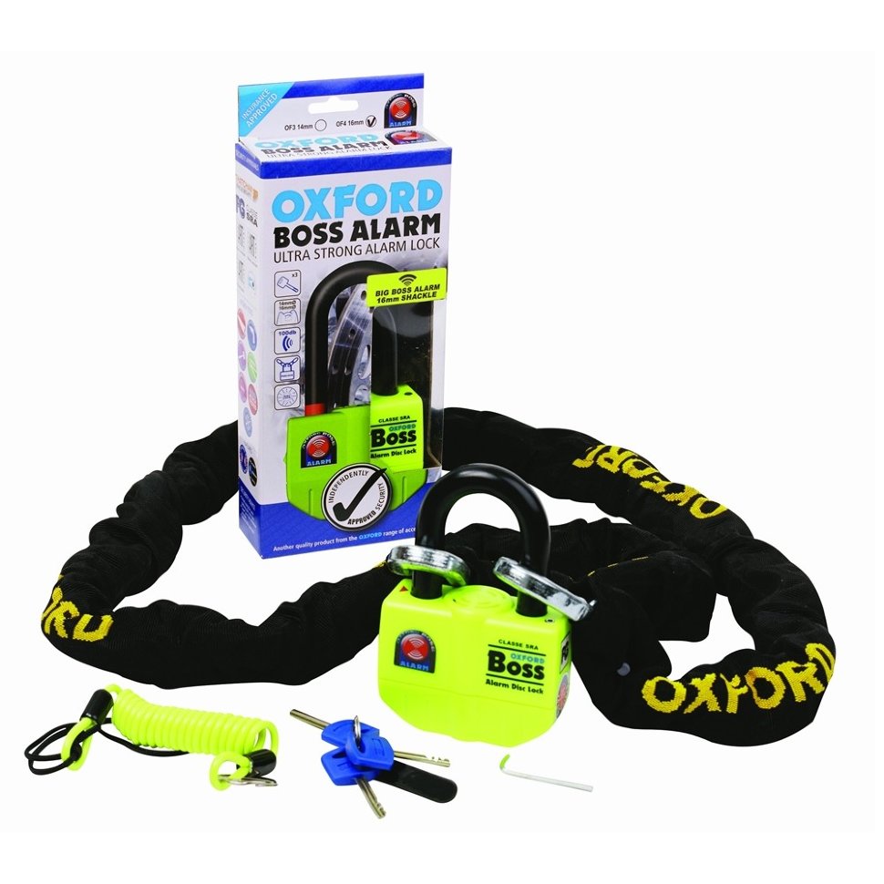 Замок дисковый с сигнализацией и цепью Oxford Big Boss Alarm Disc 12мм Chainlock 1.2м (OF10)