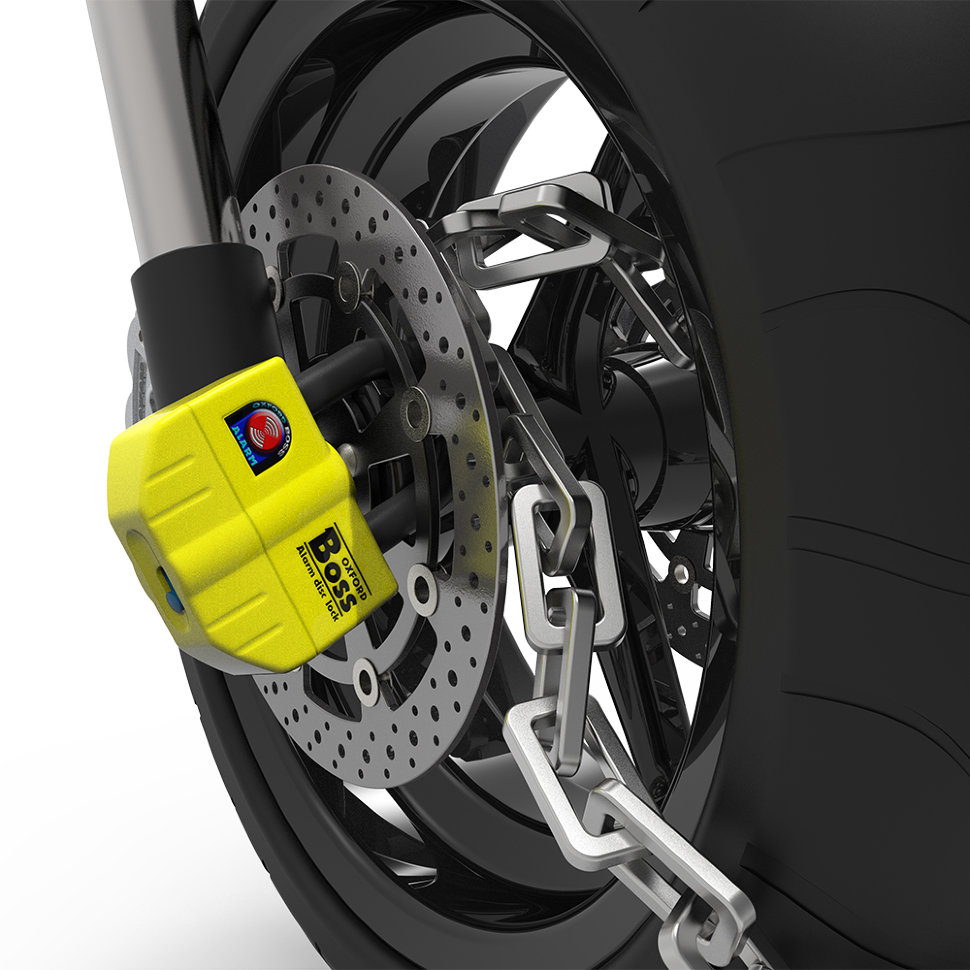 Замок дисковый с сигнализацией и цепью Oxford Boss Alarm Disc 12мм Chainlock 2м (OF9)