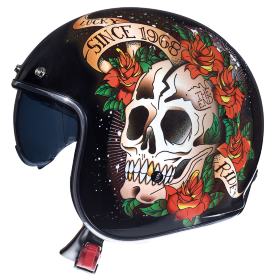 Мотошлем MT Helmets Jet Le Mans 2 SV Skull&amp;Roses Black/Grey/Red