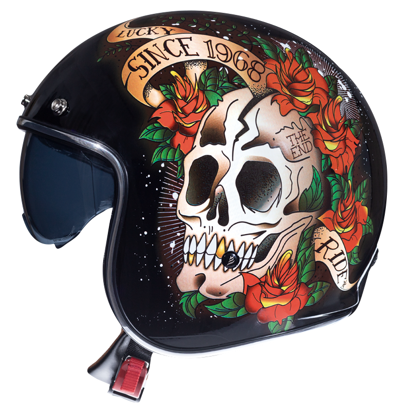 Мотошлем MT Helmets Jet Le Mans 2 SV Skull&Roses Black/Grey/Red