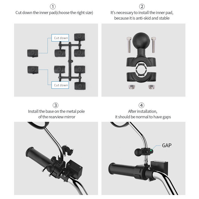 Крепление на узкую трубу/зеркало 9-16 мм OsoPro Mounts (RAM совместимо) (XK080)