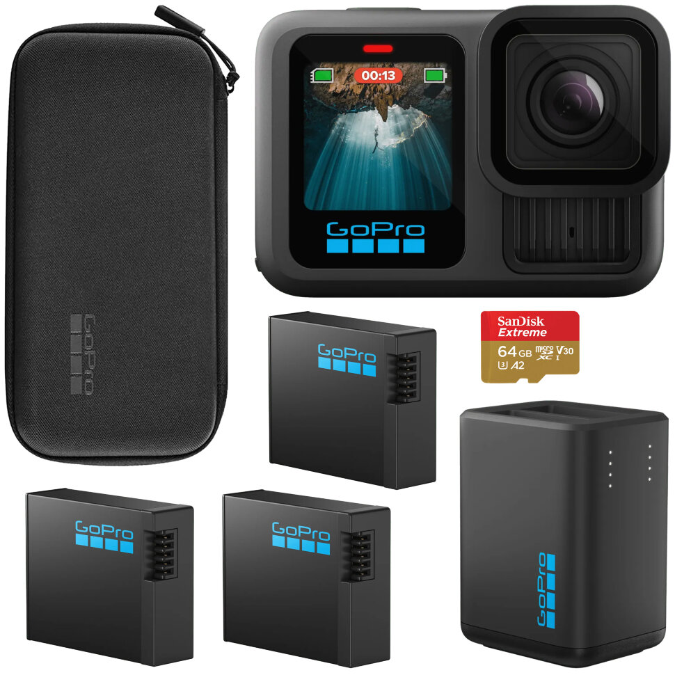 Экшн-камера GoPro Hero 13 Black + Enduro (3шт) + SD Card + Dual Battery Charger + Сase (CHDRB-134-RW)