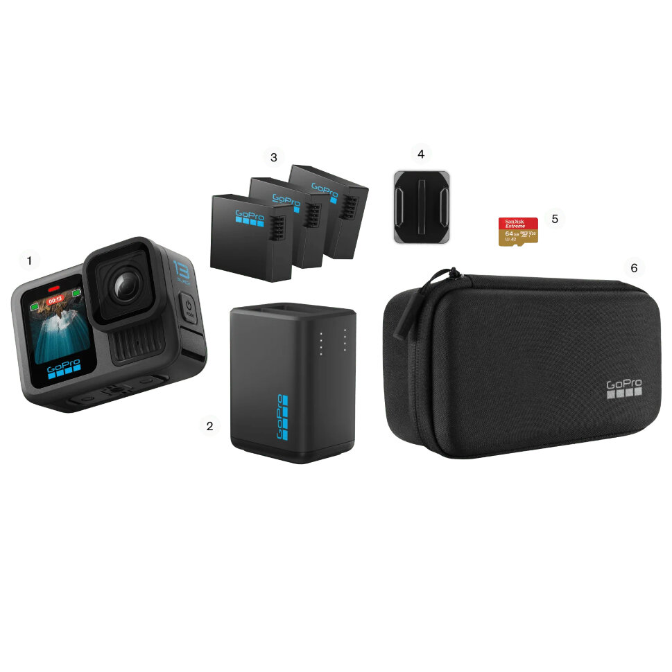 Экшн-камера GoPro Hero 13 Black + Enduro (3шт) + SD Card + Dual Battery Charger + Сase (CHDRB-134-RW)