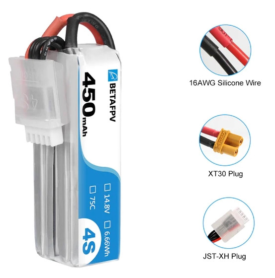 Аккумулятор BetaFPV 450mah 4S 75C Lipo Battery (2 шт.)