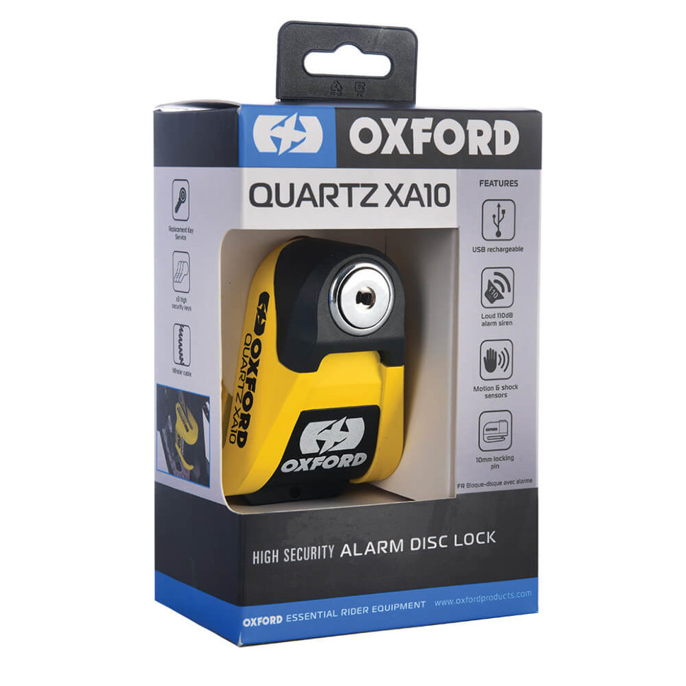 Замок с сигнализацией Oxford Quartz XA10 Disc Lock Yellow/Black (LK216)