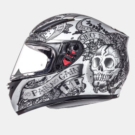 Мотошлем MT Helmets Revenge Skull&amp;Roses Matt Silver