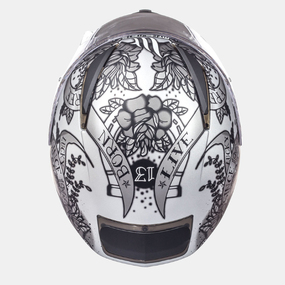 Мотошлем MT Helmets Revenge Skull&Roses Matt Silver