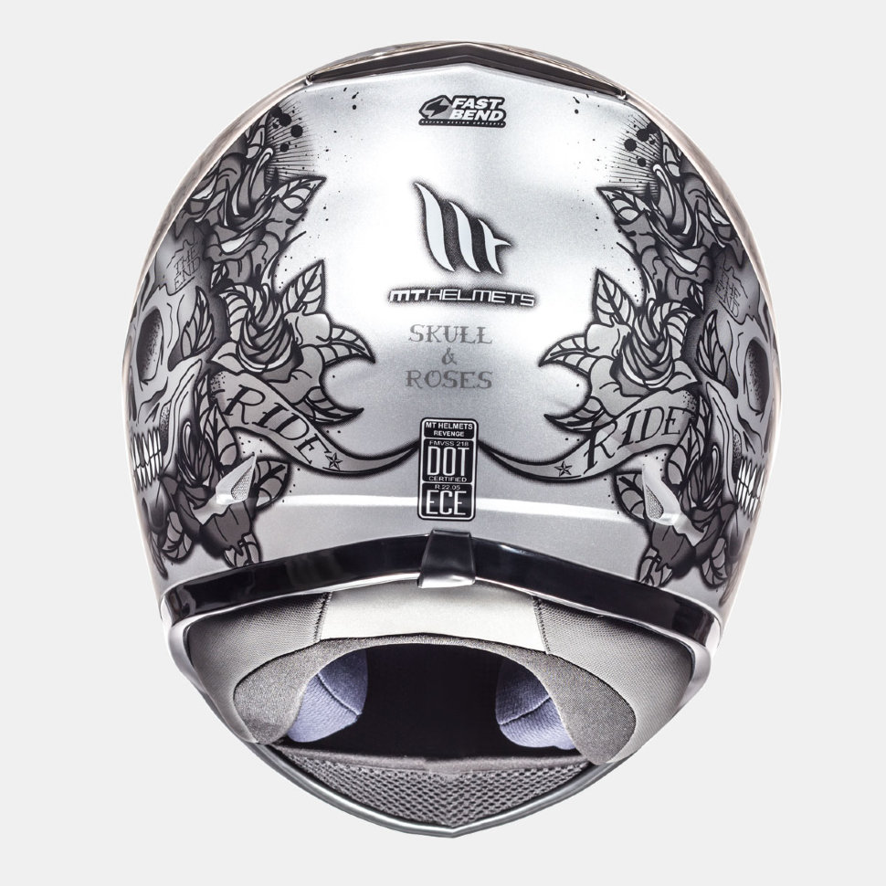 Мотошлем MT Helmets Revenge Skull&Roses Matt Silver