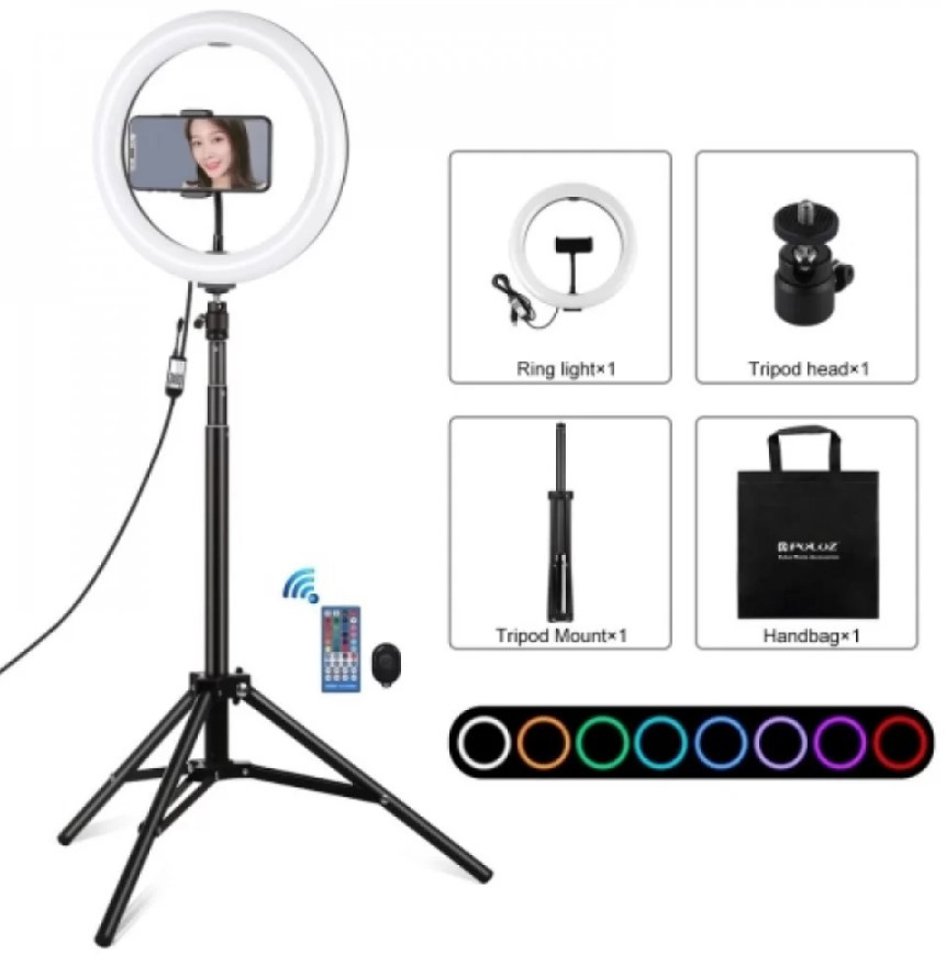 Кольцевой свет со стойкой Puluz PKT3054B RGBW 26 см. 15W (58464)