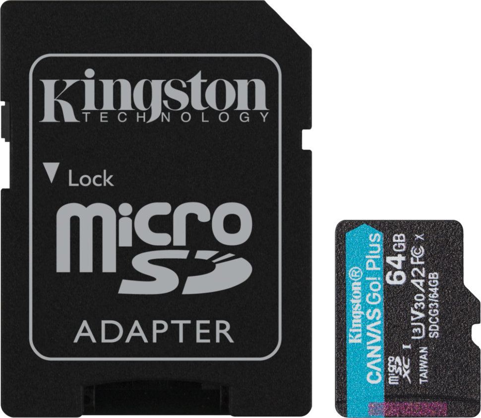 Карта памяти Kingston 64 GB microSDXC class 10 UHS-I U3 Canvas Go! Plus + SD Adapter (SDCG3/64GB)