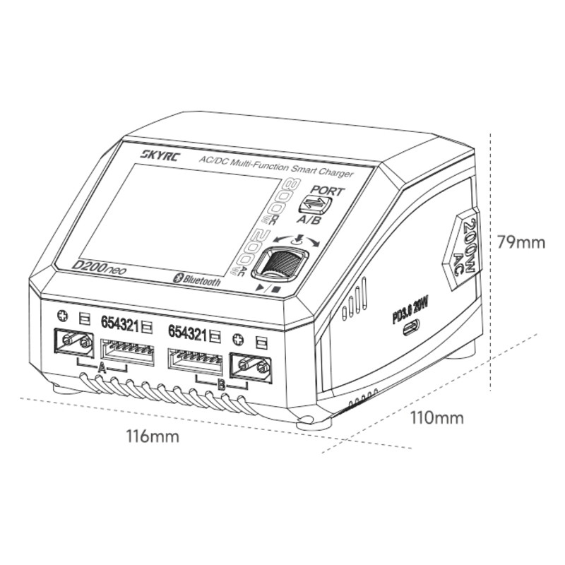 Зарядний пристрій SkyRC D200neo (АС 200 Вт / 2* DC 400 Вт) (SK-100196)