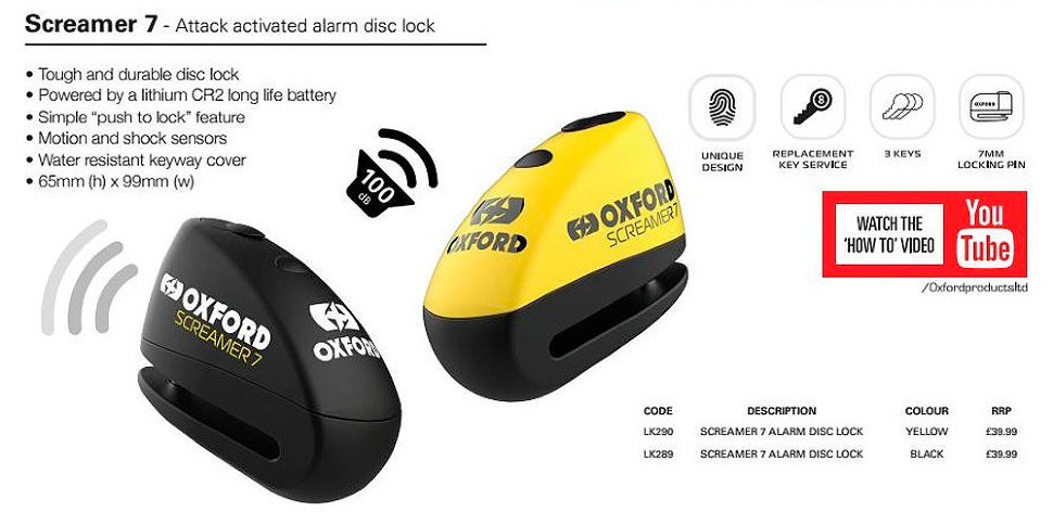 Замок с сигнализацией Oxford Screamer7 Alarm Disc Lock Black/Black (LK289)