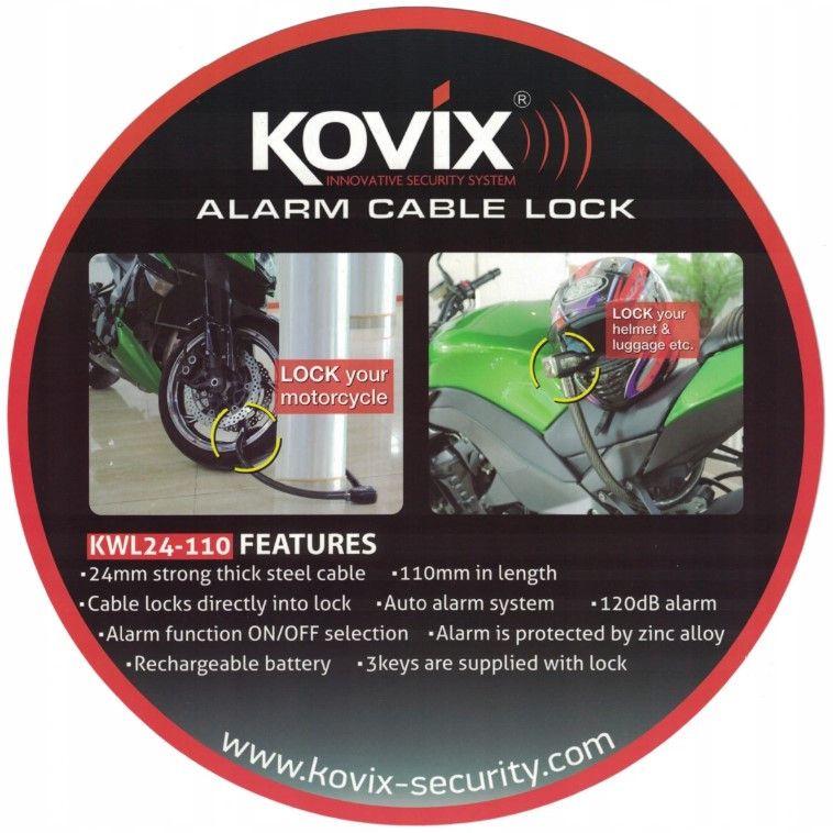 Противоугонный трос с замком Kovix KWL24-110 Black трос большой (KWL24-110 BLK)