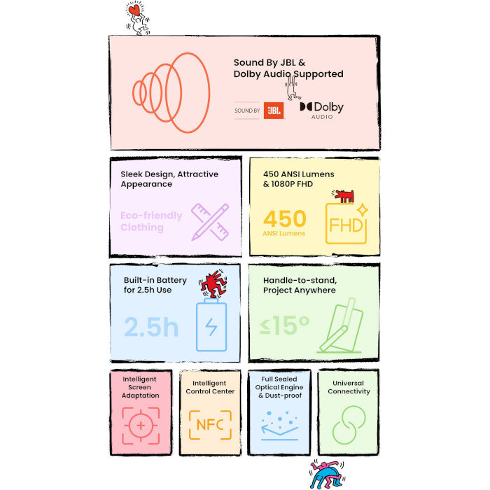 Проектор портативний YABER T2 Plus Keith Haring Special Edition (Yaber-T2-Plus-limited)