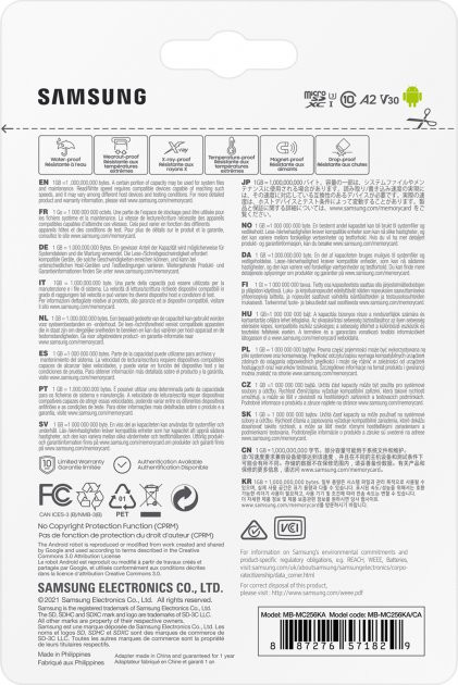 Карта памяти Samsung 256GB microSDXC Class 10 UHS-I U3 V30 A2 EVO Plus + SD Adapter (MB-MC256KA/RU)