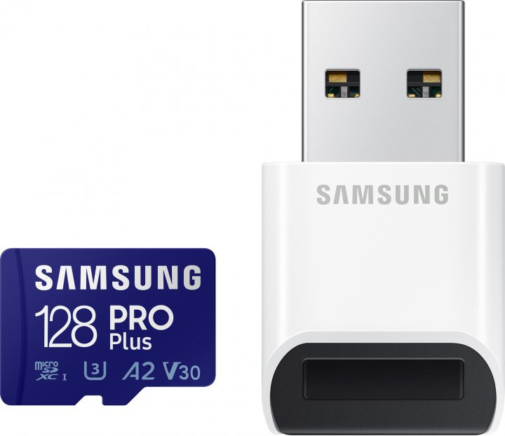 Карта памяти Samsung 128GB microSDXC Class 10 UHS-I U3 V30 A2 PRO Plus + SD Adapter (MB-MD128KA/RU)