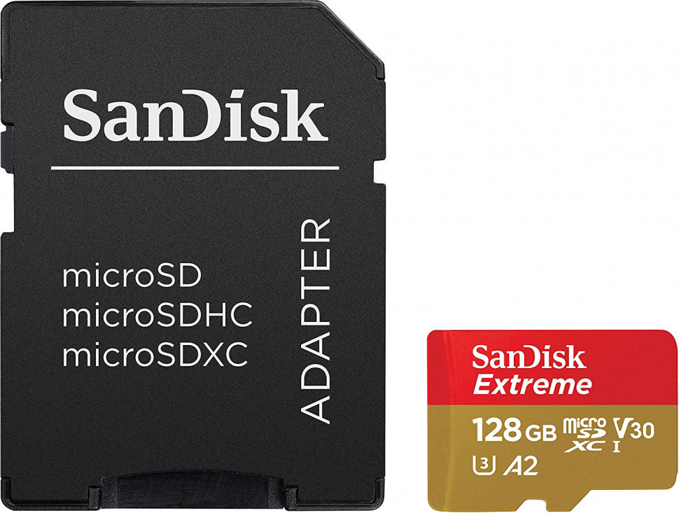 SanDisk microSDXC Extreme V30 128GB C10 UHS-I U3 + SD адаптер (SDSQXA1-128G-GN6AA)