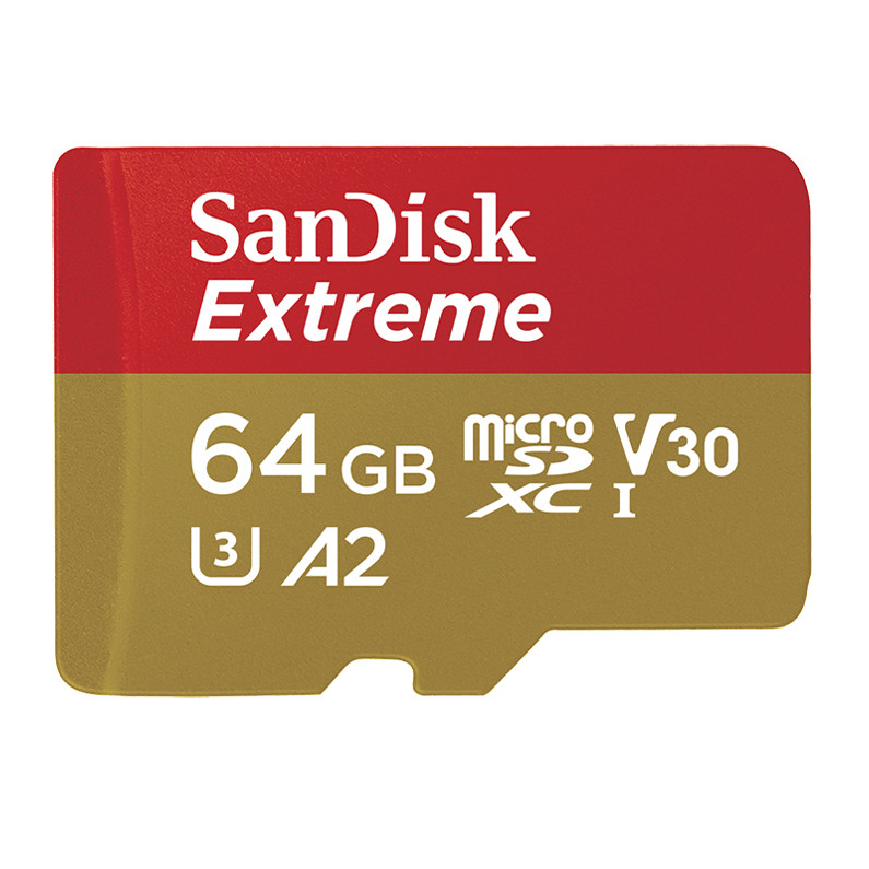 Карта памяти SanDisk microSDXC 64GB Extreme A2 Class 10 V30 UHS-I U3 + SD адаптер(SDSQXAH-064G-GN6MA)