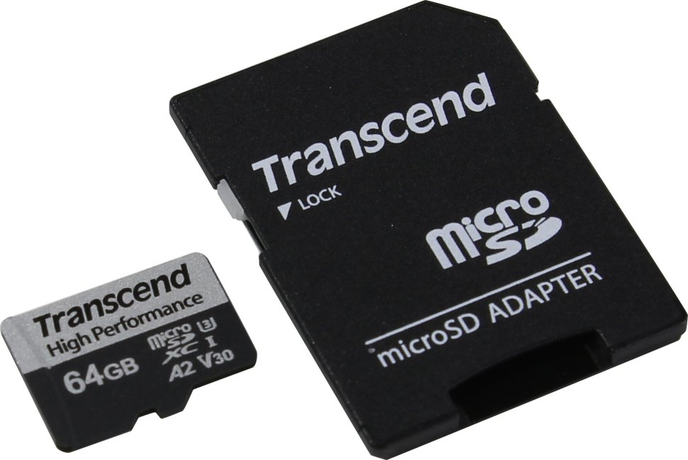 Transcend microSDXC 64GB Class C10 UHS-I U3 A2 + SD (TS64GUSD330S)
