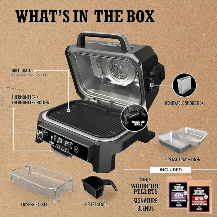 Електрогриль-барбекю та коптильня Ninja Woodfire Pro XL Electric BBQ Grill & Smoker (OG850EU)