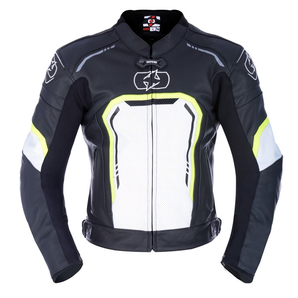 Мотокуртка мужская Oxford Strada MS Leather Sports Jacket Black/White/Fluo