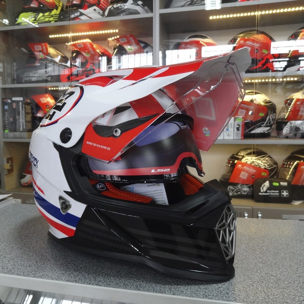Мотошлем LS2 MX436 Pioneer Quarterback White/Red/Blue