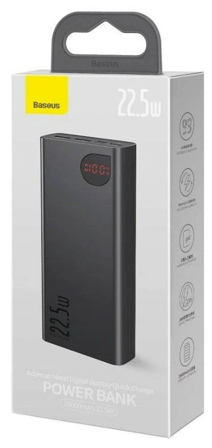 Універсальна мобільна батарея Baseus Adaman Metal 20000 mAh PD 22.5W USB-C 2 x USB-A QC 3.0 Lightning Black (PPAD000101)