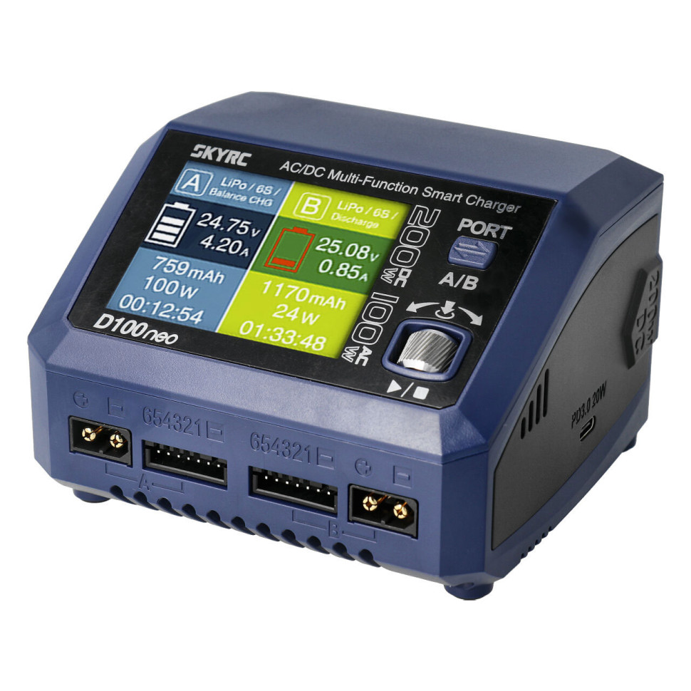 Зарядний пристрій SkyRC D100 Neo (АС 100 Вт / 2* DC 200 Вт) (SK-100199-01)