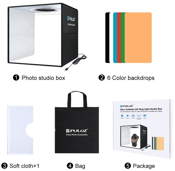 Фотобокс с подсветкой Puluz PU5032B 30x30x30 см.