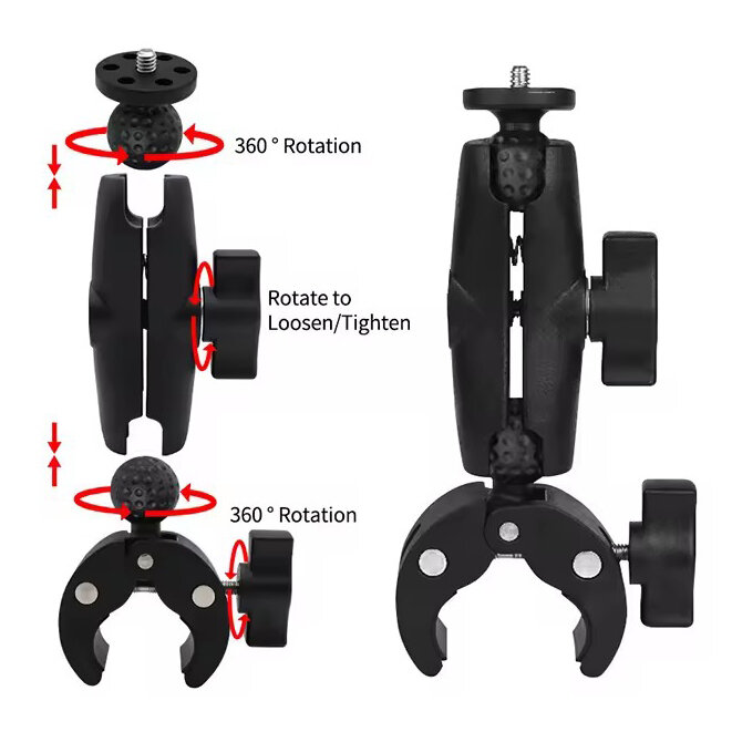 Шарнірне кріплення-щипці на трубу MSCAM Motorcycle Clip Bracket L для екшн-камер GOPRO, SJCAM, DJI, INSTA360