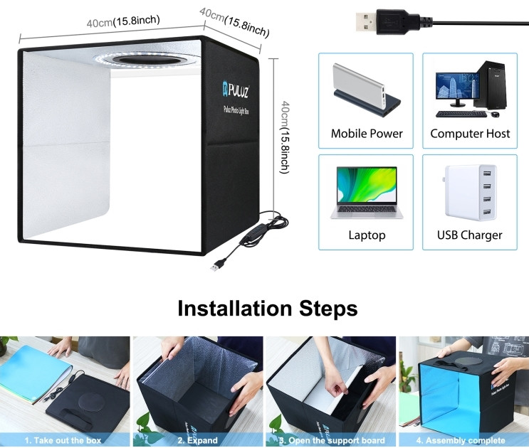 Фотобокс с подсветкой Puluz PU5041B 40x40x40 см.