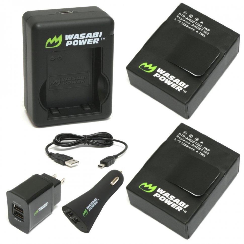 Аккумуляторы Wasabi Power 2 шт для GoPro 3 (3+) (с зарядкой)