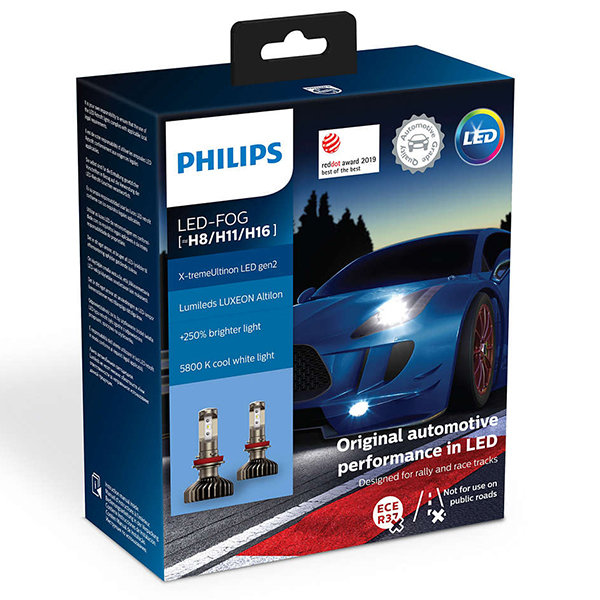 LED лампы комплект Philips H8/H11/H16 X-treme Ultinon +250% (11366XUWX2)