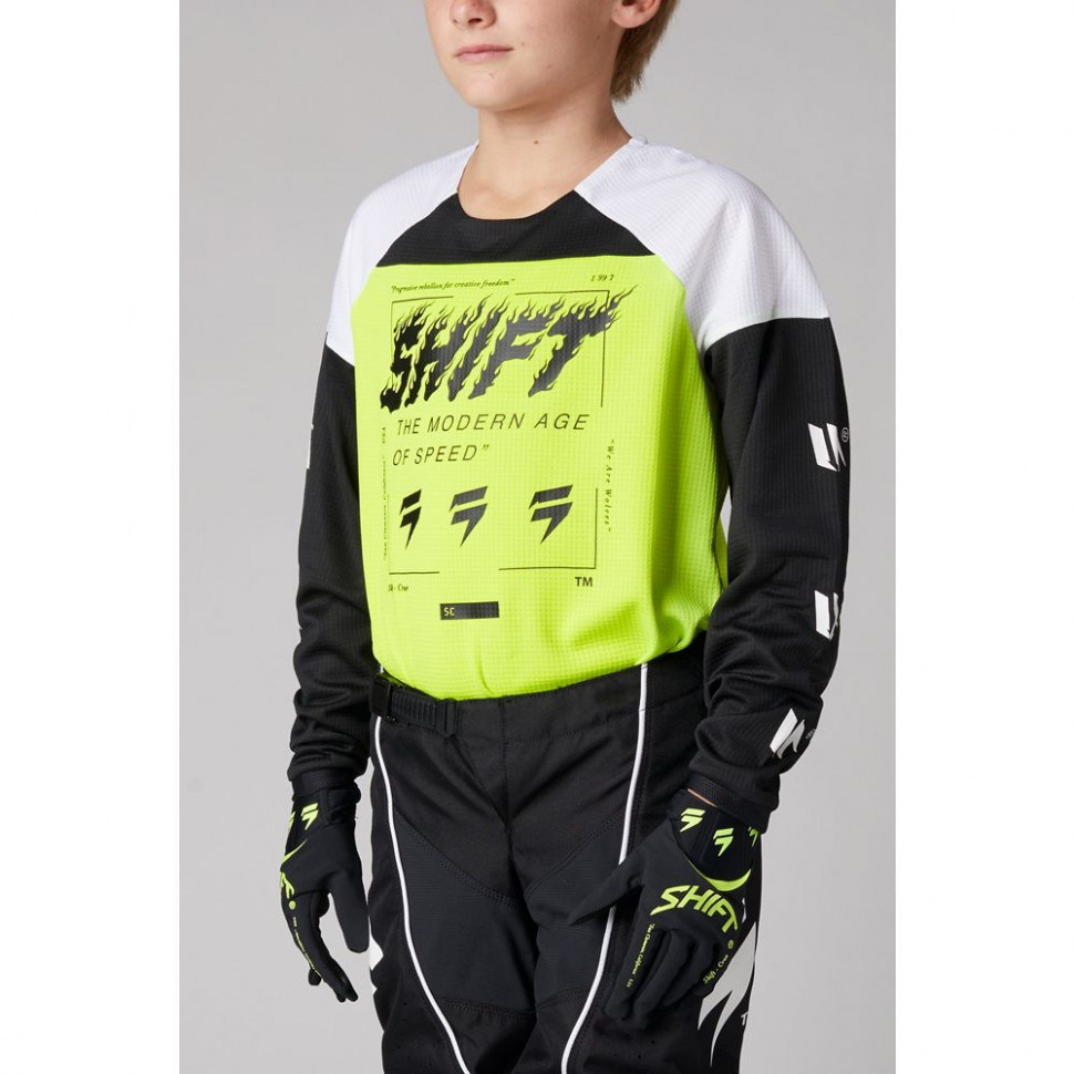Детская мотоджерси Shift Youth White Label Flame Jersey Flo Yellow