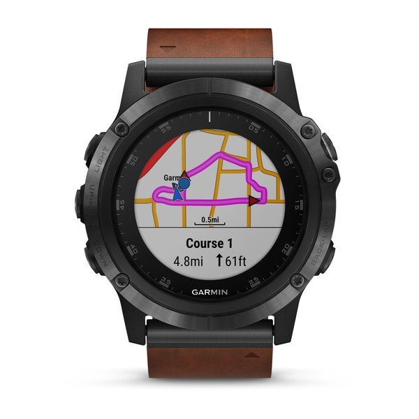 Спортивні годинник Garmin Fenix 5X Plus Sapphire Slate Grey with Brown Leather Band (010-01989-03)