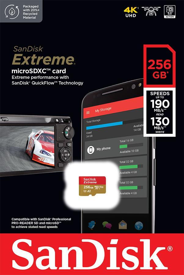Карта памяти SanDisk 256GB Extreme microSDXC UHS-I (без SD адаптера) (SDSQXAV-256G-GN6MN)