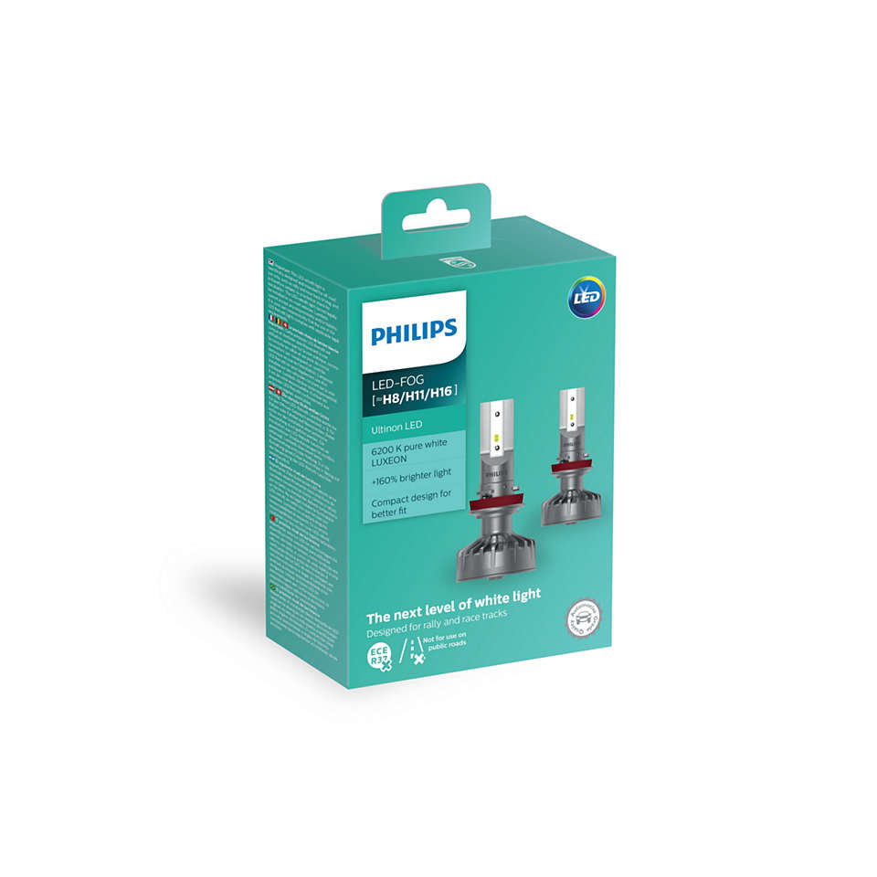 LED лампы комплект Philips H8/Р11/H16 Ultinon +160% (11366ULWX2)