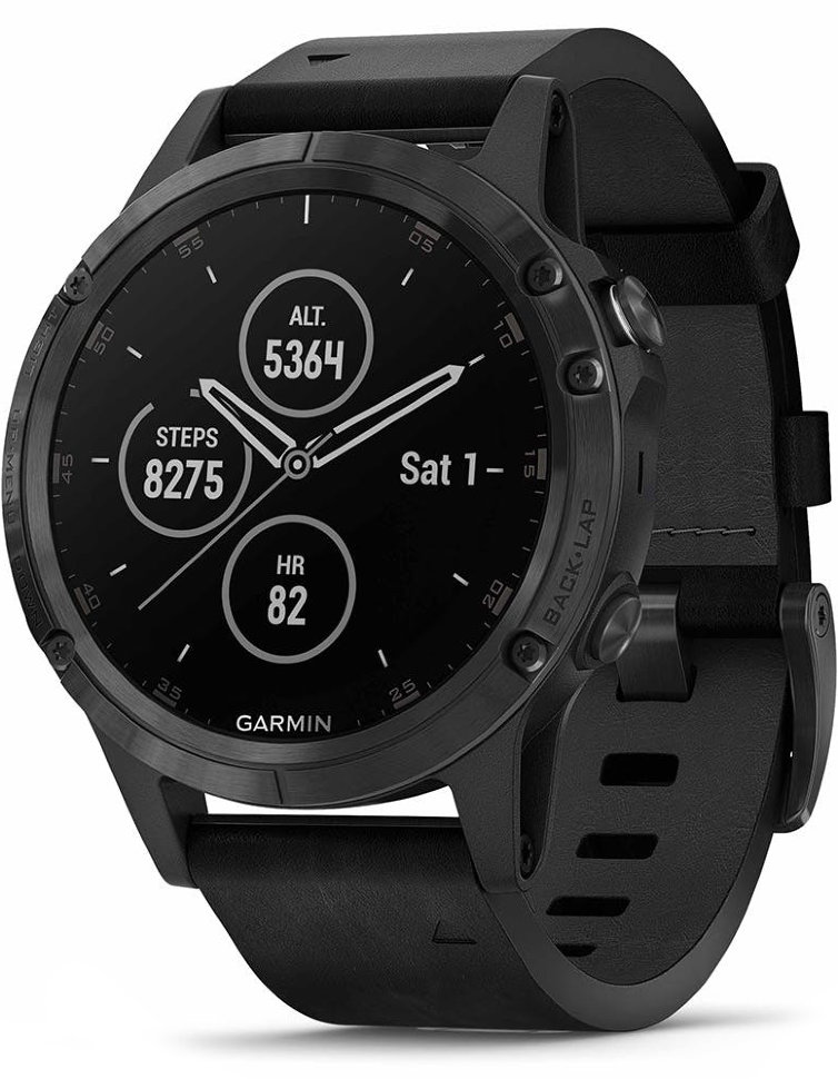 Спортивные часы Garmin Fenix 5 Plus Sapphire Black with Leather Band (010-01988-07)