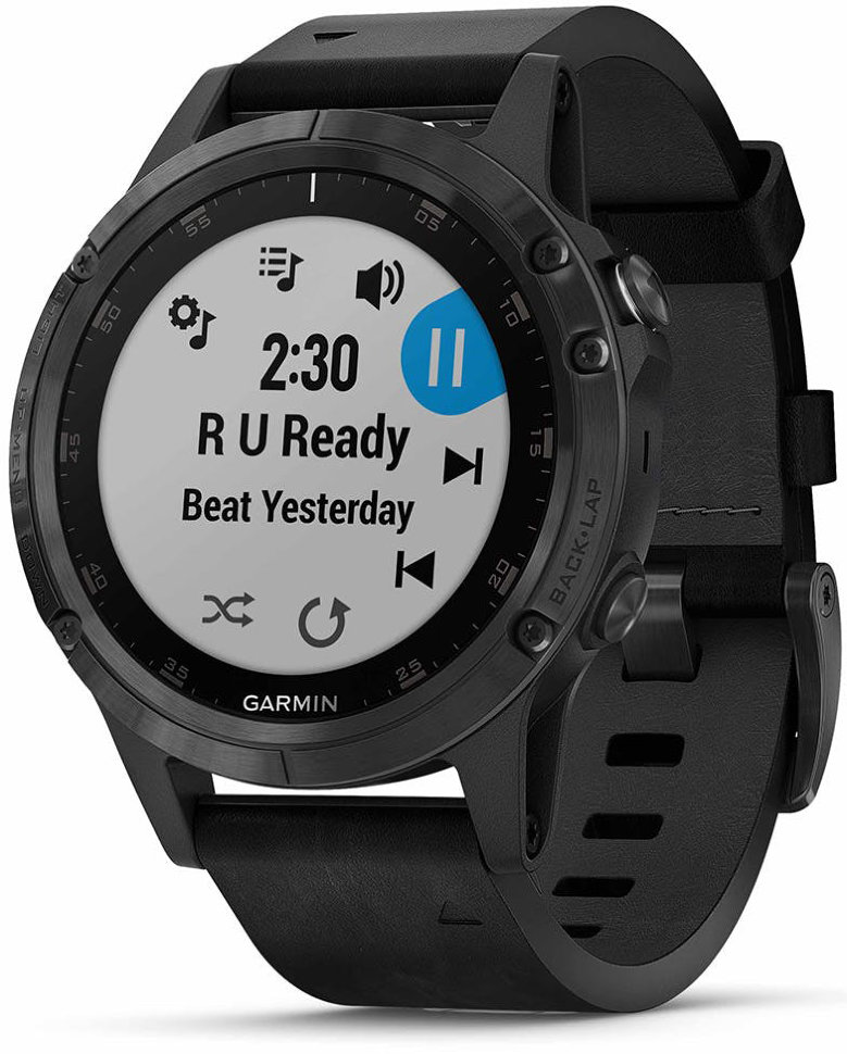 Спортивные часы Garmin Fenix 5 Plus Sapphire Black with Leather Band (010-01988-07)