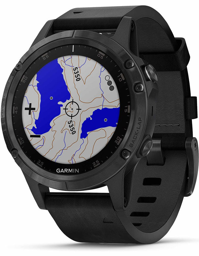 Спортивные часы Garmin Fenix 5 Plus Sapphire Black with Leather Band (010-01988-07)