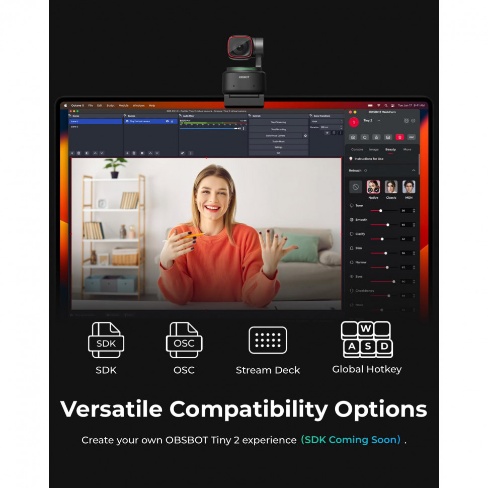 Розумна веб-камера OBSBOT Tiny-2 NEXT GEN 4K (OBSBOT-TINY2)