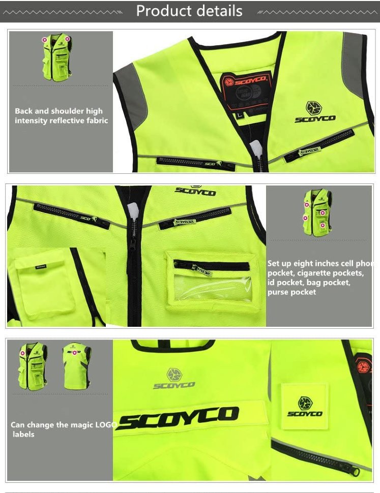 Светоотражающий мотожилет с защитой Scoyco JK30 Green