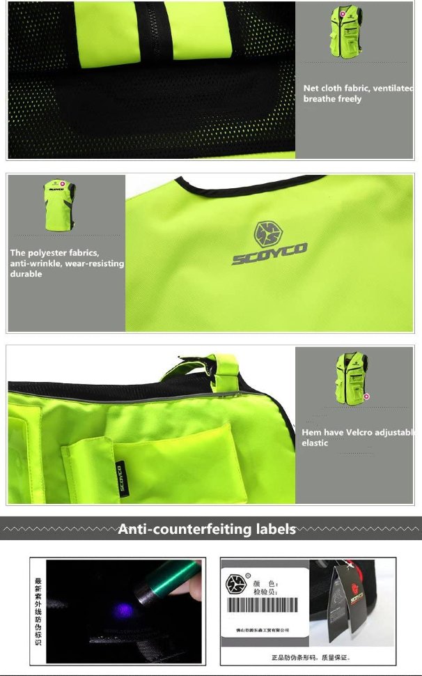 Светоотражающий мотожилет с защитой Scoyco JK30 Green
