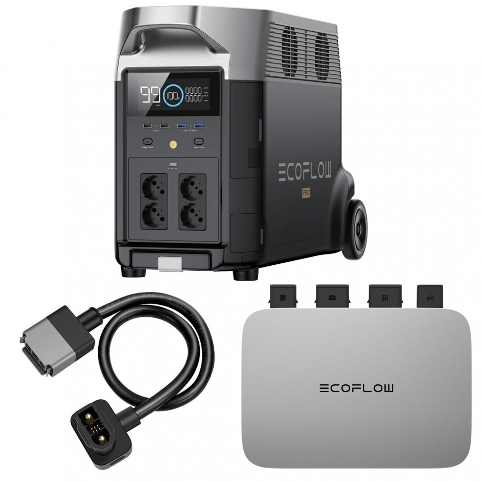 Комплект EcoFlow PowerStream – мікроінвертор 800W + зарядна станція Delta Pro (DELTAPro-EU-C20/EFPowerStreamMI-EU-800W/EFL-BKWDELTAProCable-0.5m)